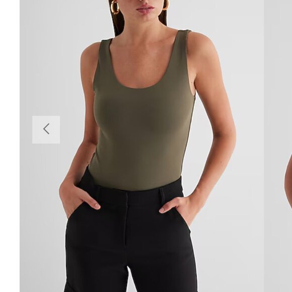 NWT Express Body Contour High Compression Scoop Neck Bodysuit Size Large Olive - Picture 1 of 10